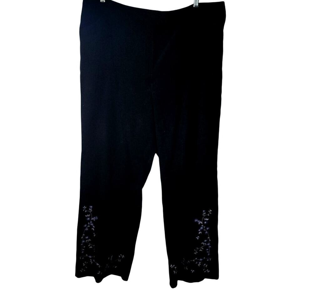 Style & Co Women's Black Floral Embroidery Pants Plus Cropped Ankle Size 22W